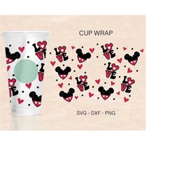 Valentines Mouse Ears Cup Wrap Svg, Valentines Full Wrap, Mouse Ears Svg, Venti Cold Cup 24oz, Coffee Wrap, Files For Cr