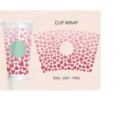 Valentines Hearts Cup Wrap Svg, Valentines Full Wrap, Hearts Svg, Venti Cold Cup 24oz, Coffee Wrap, Files For Cricut, Va
