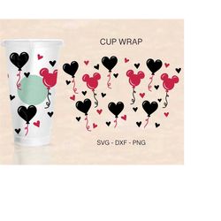 Valentines Baloon Cup Wrap Svg, Valentines Full Wrap, Mouse Ears Svg, Venti Cold Cup 24oz, Coffee Wrap, Files For Cricut