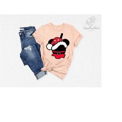 mickey head with santa hat shirt, christmas mickey head, disney christmas shirts, mickey head christmas tee, family chri