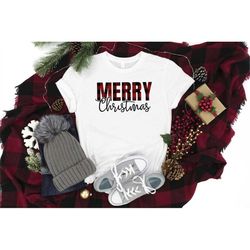 Merry Christmas Buffalo Plaid T-shirt, Family Merry Christmas Tshirt, Christmas T-shirt, Trendy Christmas T-shirt, Chris