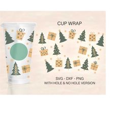 Christmas Gifts Cup Wrap Svg, Christmas Full Wrap, Christmas Tree Cup Wrap, Venti Cold Cup 24oz, Coffee Wrap, File For C