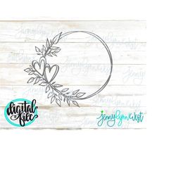 heart laurel leaf wreath svg laurel heart svg  digital file leaf heart wreath dxf double circle wreath hearts