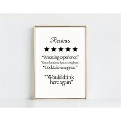 bar cart print 'would drink here again' wall art | cocktail reviews receipt print | trendy minimalist | guest check | i