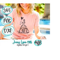 princess belle sketch with balloon svg png dxf beauty and the beast cricut screenprint iron on silhouette cricut cut fil