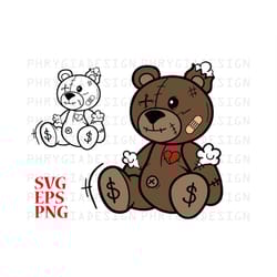 beaten teddy bear svg eps png , teddy bear svg , teddy bear with heart , teddy bear clipart , cricut cut files , digital