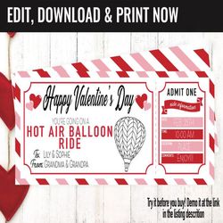 Valentines Surprise Hot Air Balloon Ride Gift Voucher, Balloon Ride Printable Template Gift Card, Editable Instant