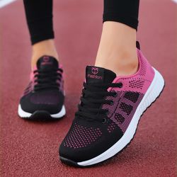 Women Casual Shoes Breathable Walking Mesh Lace Up Flat Shoes