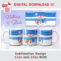 Funny Christmas Snowman Pattern - 3D Inflated Puffy Bubble Style - 11oz 15oz MUG - Digital Mug Wrap