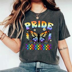 butterfly rainbow women graphic tees, lgbt pride shirt,lgbtq pride gifts,lesbian gay pride shirt,queer nature lover t-sh
