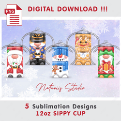 5 Funny Christmas Patterns - 3D Inflated Trendy Puffy Style - Seamless Sublimation Designs - 12oz SIPPY CUP WRAP