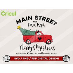 christmas main street sign, mickey's christmas tree farm truck sign svg, mickey christmas truck sign, cut file, png, svg