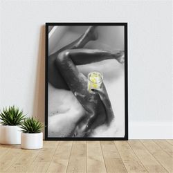 drinking in the bathroom, bathroom decor, bathroom accessories, canvas wall art, black and white, champagne art, glam wa