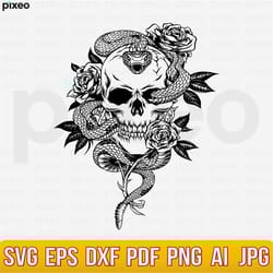 skull snake svg, floral snake skull svg, skull svg, snake svg, flower skull svg, skull clipart, skeleton svg, skull cutf