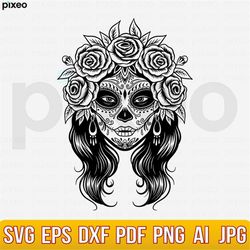 la catrina svg, lady dead svg, sugar skull svg, la muerta svg, halloween mom svg, day of dead svg, sugar skull clipart,