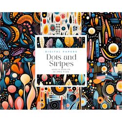 colorful dots and stripes seamless pattern digital paper, dots and rainbows digital paper, commercial use, seamless digi