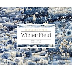 winter field digital paper, seamless winter field patterns, sublimation, journaling, watercolor seamless pattern tiles