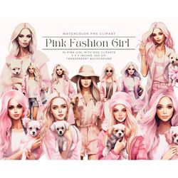 fashion planner girl clipart, pink dog clip art, pink doll clipart, pink lady clipart, pink fashion printable | commerci