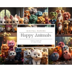 cute happy baby animal background, animal digital papers, safari animals background, not seamless, commercial use, digit