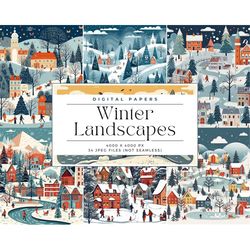 Winter Landscape Bundle, Watercolor Landscapes, NOT Seamless, Journal Paper, Printable, Scrapbooking Paper, Commercial F