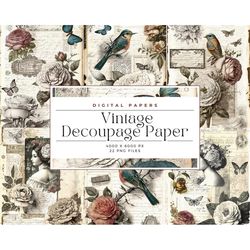 floral vintage decoupage paper, digital download jpg, decorative paper, junk journal pages, collage sheet, commercial us