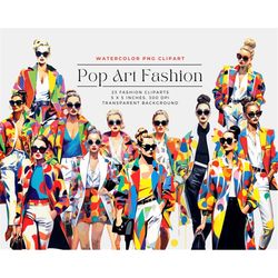 watercolor bright pop art fashion clipart, fashion girl clipart, planner clipart, fashion girls clipart, commercial lice