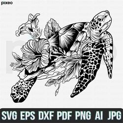 turtle with flowers svg, turtle svg, turtle flower svg, turtle head svg, turtle clipart, turtle cricut, turtle cut file,