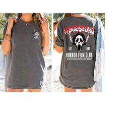 comfort colors woodsboro horror film club 2 sided shirt, horror film club shirt, woodsboro scream, scream ghost shirt, s