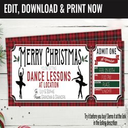Christmas Surprise Dance Lessons Gift Voucher, Dance Lessons Gift Printable Template Gift Card, Editable Instant