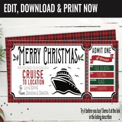 Christmas Cruise Trip Ticket Surprise Gift Voucher, Boarding Pass Cruise Trip Printable Template, Editable Instant