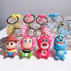 Toy Story Keychain Cute Figure Woody Buzz Lightyear Lotso Silicone Pendant Keyring Car Backpack Key Holder