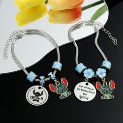 Disney Anime Lilo & Stitch Bead Bracelet Be Unique Be Beautiful Be You Pendant Fashion Jewelry AccessoriesModel Number S