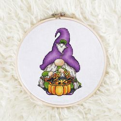 Gnomes Cross stitch pattern PDF, Halloween Cross Stitch, Cute Gnome Embroidery Instant Download File, Halloween Decor