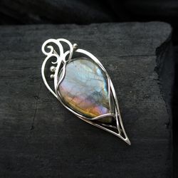 Rainbow labradorite necklace, sterling silver elven necklace