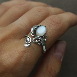 sterling silver moonstone ring, adjustable ring