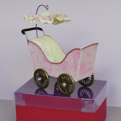 Miniature toy stroller for two small dolls. Handmade miniature stroller for small dolls. Stroller for dolls 2,76"(7 cm.)