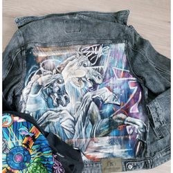 Hand painted jacket jean, graffiti lover fabric painted clothes, men denim jacket, wearable art, custom clothing, outfit