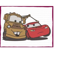 lightning mcqueen with tow mater cars filled embroidery design - instant download