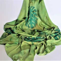 Buy a Uniquely Hand-Painted Green Silk Square Head Scarf