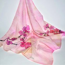 Pink Hand-Painted Silk Scarf: Add a Statement Piece to Your Outfit