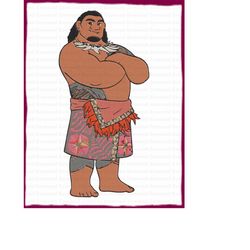 chief tui moana filled embroidery design - instant download