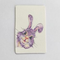 Rabbit painting original watercolor art purple rabbit portrait