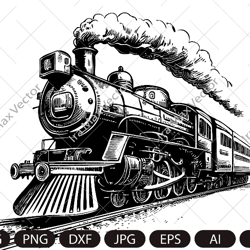 Steam locomotive svg, retro locomotive vector, Vintage transport ,old train, drawing clipart