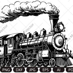 Steam Engine Image , Steam locomotive vintage svg, Retro transport, Old train, Train retro SVG PNG, Vintage Clip Art for