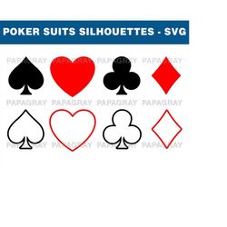 poker card suits silhouette pack - 2 designs | digital download | playing cards svg, card diamond, clubs, hearts, spades