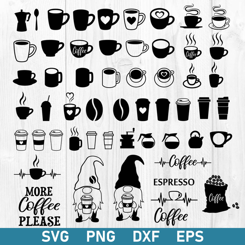 Coffee Cups Bundle Svg, Coffee Svg, Gnome Coffee Svg, Coffee Cups Silhouette Svg, Png Dxf Eps File.jpg