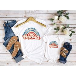 patriotic mama shirt, patriotic mini shirt, mama mini matching shirt, mama mini patriotic rainbow shirt, mama shirt, min