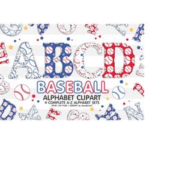 baseball alphabet sublimation clipart png, number & a-z upper case font letters complete set bundle