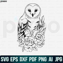 owl with flowers svg, owl svg, owl flower svg, owl head svg, owl clipart, owl cricut, owl cut file, owl moon shirt, owl