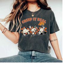 Mickey Ghost Creep It Real Comfort Colors Shirt,Mickey Ghost Spooky Season With Pumpkin Comfort Colors Tee, Retro Mickey
